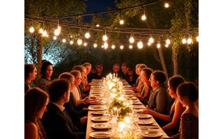 Elegant outdoor dinner party celebrating an event
